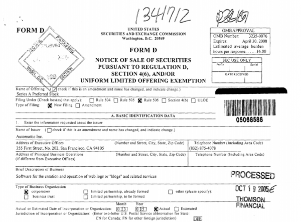 Form D Filing, 2005