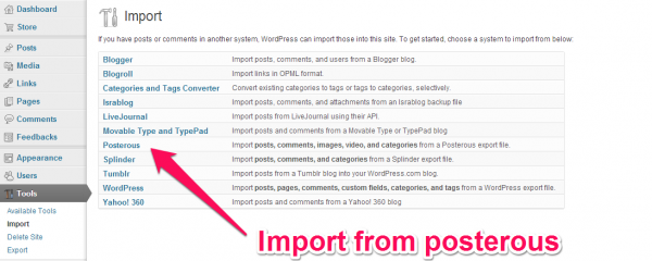 WordPress import tool for posterous