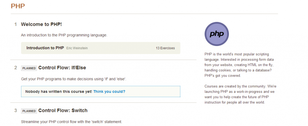 new php course Codeacademy