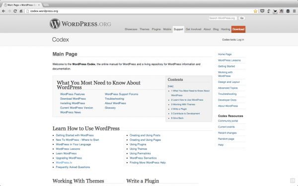 The online manual and repository of WordPress.