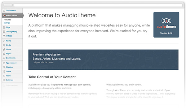 The AudioTheme dashboard.