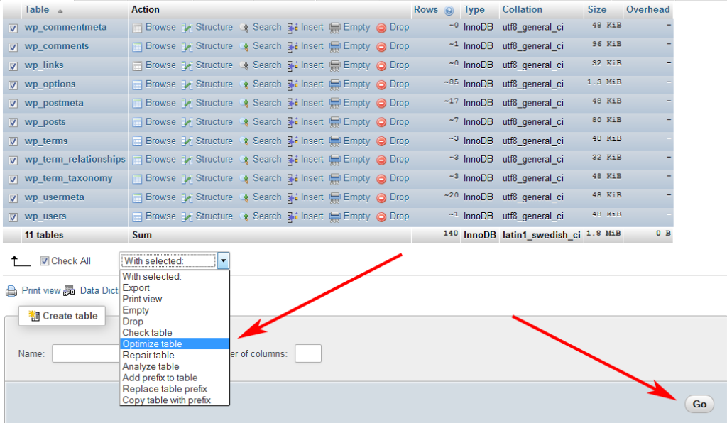 database optimize tables (1)