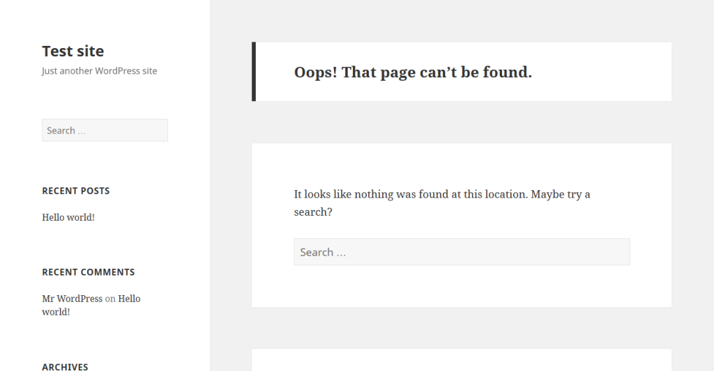 WordPress Twenty Fifteen 404 error page